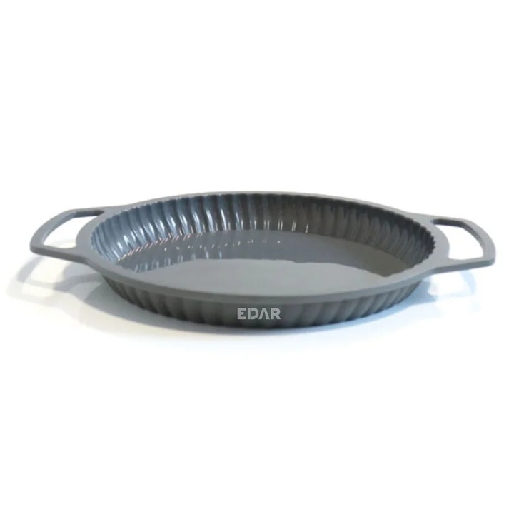 Forma EDAR Pentru Copt Prajituri Si Tort, Silicon, Rotunda, 24x3.5 cm, Gri – Coacere Usoara Si Uniforma