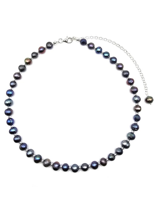 Colier handmade, ajustabil, din argint 925, Lexy's Boutique, perle de cultura, bleumarin, max. 48 cm