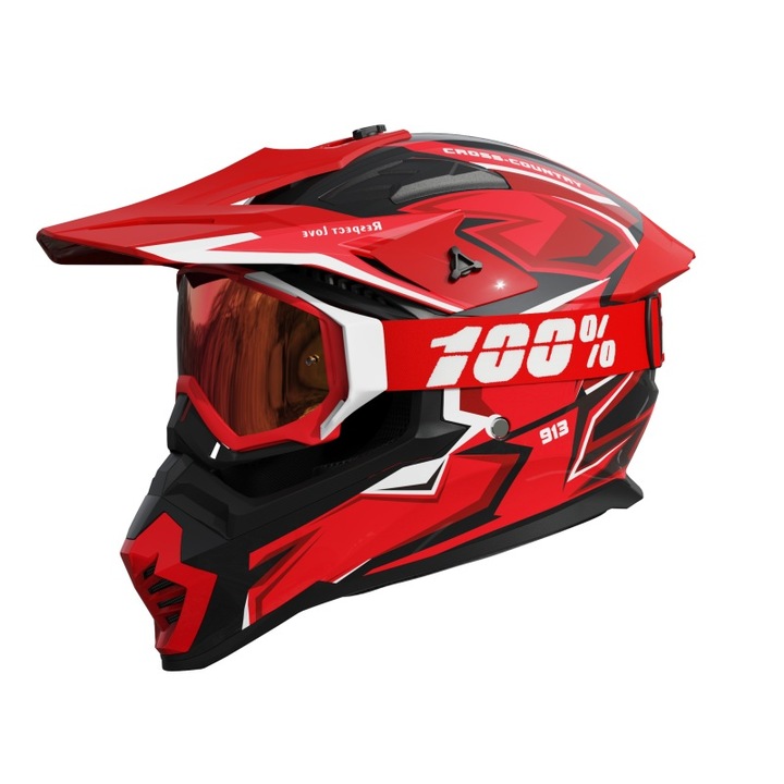 Каска за мотокрос, с очила, ръкавици и визьор, червена, M, ABS материал