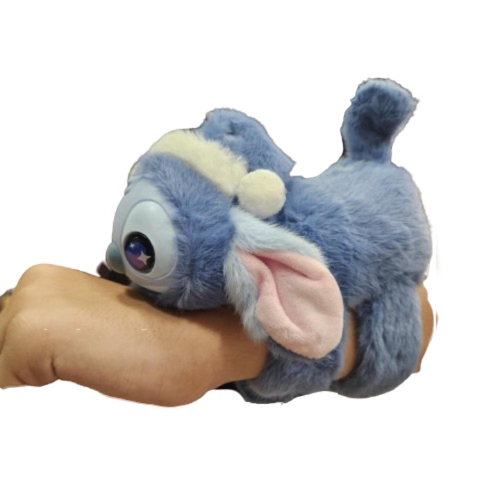 Jucărie Stitch, Tip brățară, Pluș, sunet/mișcare, Albastru