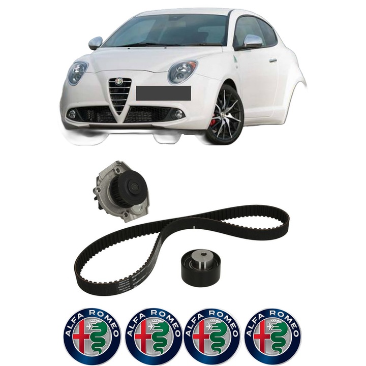 Set Kit de distributie curea intinzator pompa de apa ALFA ROMEO MITO (955_) 1.4 Turbo MultiAir (955AXM1A, 955AXR11) din 2009-2014, KW 99 CP 135 CMC 1368, Auto, INA, 4x Stickere auto cu ALFA ROMEO