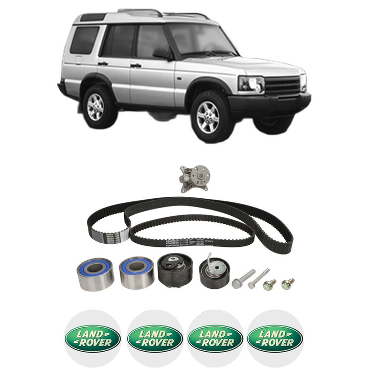 Set Kit de distributie curea intinzator pompa de apa LAND ROVER DISCOVERY III (L319) 2.7 TD 4x4 din 2004-2009, KW 140 CP 190 CMC 2720, Auto, HEPU, 4x Stickere auto cu LAND ROVER