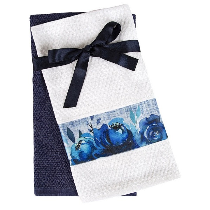 Комплект кухненски кърпи Greno Belen, 40x60см, гранат, бял с 3D цветя