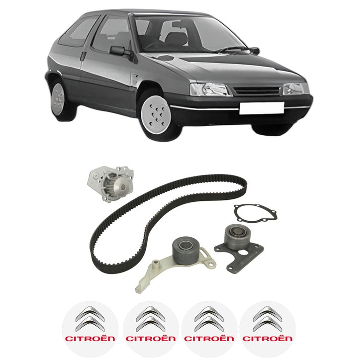 Set Kit de distributie curea intinzator pompa de apa CITROEN ZX (N2) 1.9 D1991-1997, KW 47 CP 64 CMC 1905, Auto, INA, 4x Stickere auto cu CITROEN