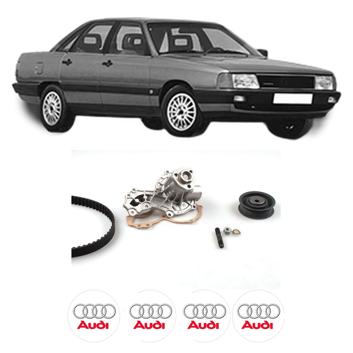 Set Kit de distributie curea intinzator pompa de apa AUDI 100 C3 Saloon (443, 444) 1.8 quattro1984-1988, KW 66 CP 90 CMC 1781, Auto, HEPU, 4x Stickere auto cu AUDI