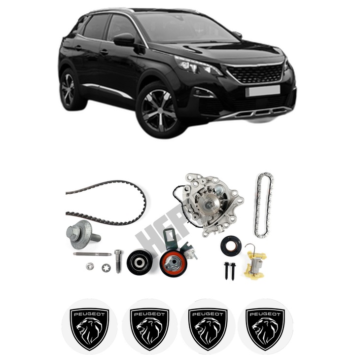 Set Kit de distributie curea intinzator pompa de apa PEUGEOT 3008 II SUV (MC_, MR_, MJ_, M4_) 1.6 BlueHDi 115 (MCBHXW, MCBHYB) din 2016-2019, KW 85 CP 116 CMC 1560, Auto, HEPU, 4x Stickere auto cu PEUGEOT