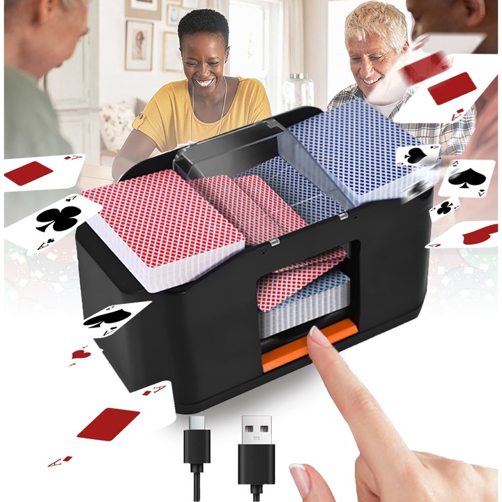 Automata kártyakeverő gép, lynker, újratölthető, két pakli kártya keverésére alkalmas, automata 2000 mAh, csendes elektromos keverő, játékkártyákhoz, Texas Hold'em, otthoni kártyajátékokhoz, Blackjack