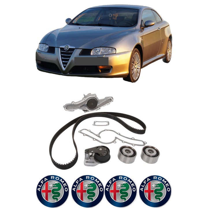 Set Kit de distributie curea intinzator pompa de apa ALFA ROMEO GT (937_) 3.2 GTA (937CXP1B) din 2003-2010, KW 176 CP 240 CMC 3179, Auto, HEPU, 4x Stickere auto cu ALFA ROMEO