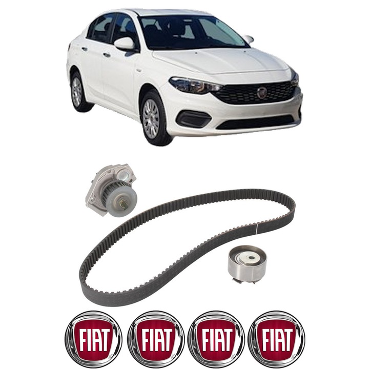 Set Kit de distributie curea intinzator pompa de apa FIAT TIPO Saloon (356_, 357_) 1.4 LPG (356SXF1B) din 2016-2020, KW 88 CP 120 CMC 1368, Auto, HEPU, 4x Stickere auto cu FIAT