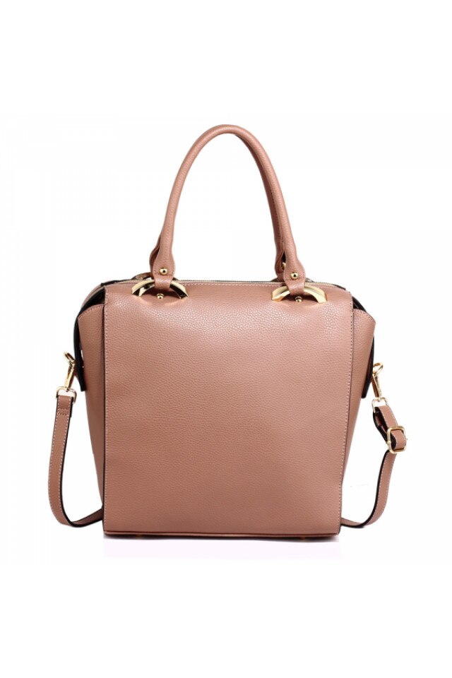 Geanta de mana grej inchis neagra din piele ecologica Leesun, de dama, AG00530