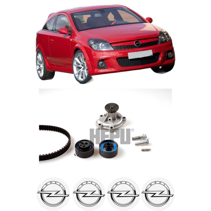 Set Kit de distributie curea intinzator pompa de apa OPEL ASTRA H GTC (A04) 1.7 CDTI (L08) din 2007-2010, KW 92 CP 125 CMC 1686, Auto, HEPU, 4x Stickere auto cu OPEL