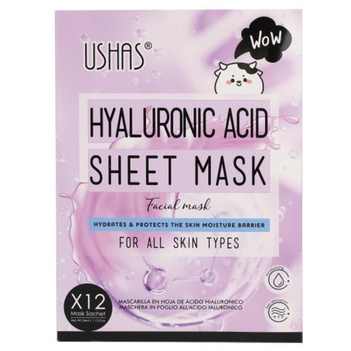 Masca faciala Ushas cu acid hialuronic, pentru piele hidratata si catifelata, 34ml