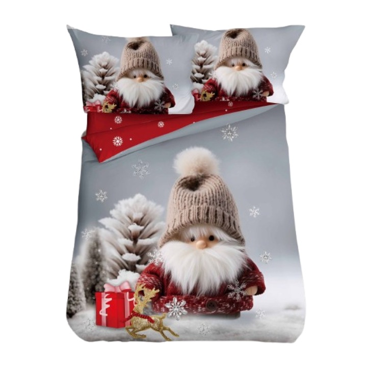 Lenjerie de Pat, Bumbac Satinat, 1 Persoana, 4 Piese, Gnom, 155x220cm, Multicolor