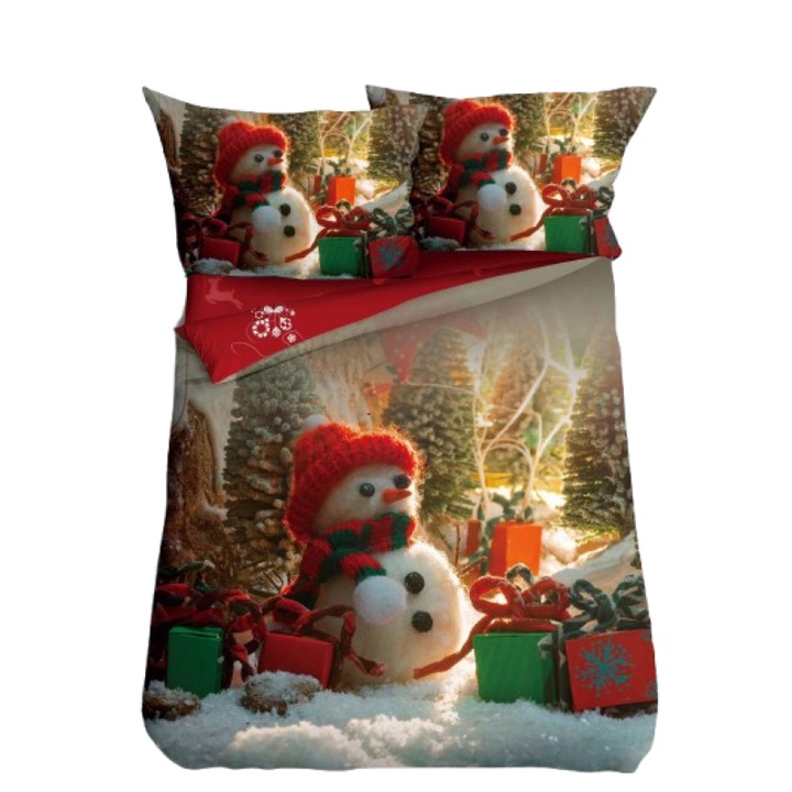 Lenjerie de Pat, Bumbac Satinat, 1 Persoana, 4 Piese, Om de Zapada, 155x220cm, Multicolor