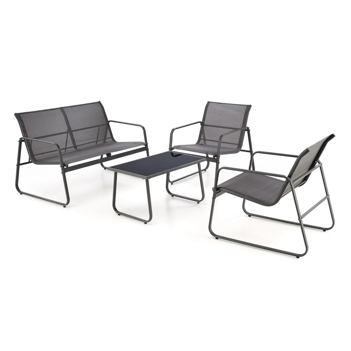 Set mobilier gradina EXPOMOB CONOR, canapea + 2 fotolii + masuta, gri inchis, 114x74x76cm, 60x74x76cm, 75x45x41cm