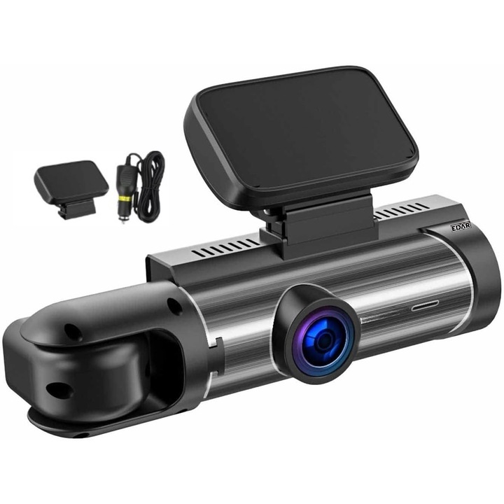 Cameră Auto Tripla EDAR Pro T3, HD 1080P, Vedere Noapte, Negru