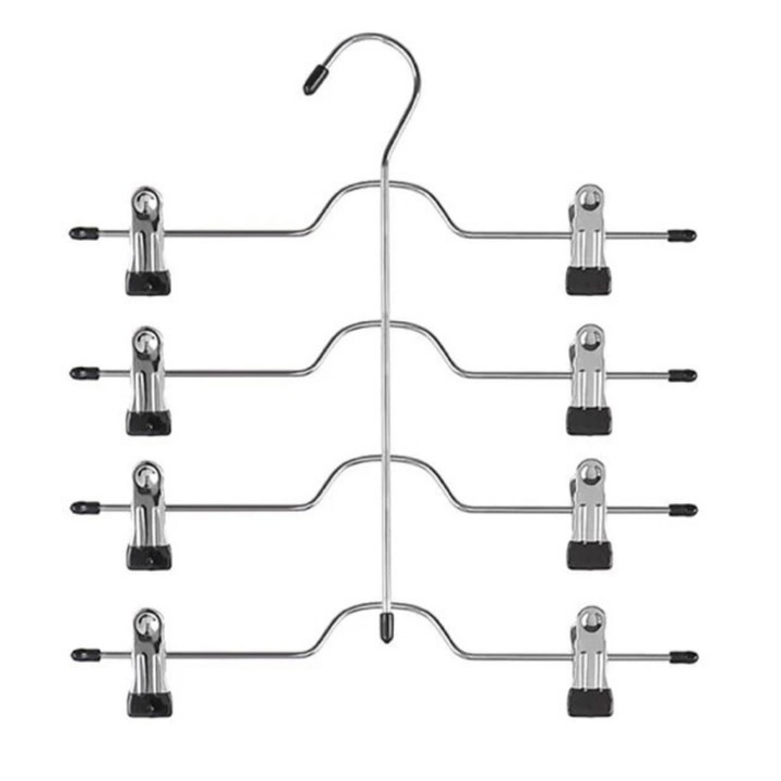Umeras Macvi® pentru fuste si pantaloni, suport cu 4 niveluri, metal rezistent, economisire spatiu, 37.5x32.5 cm