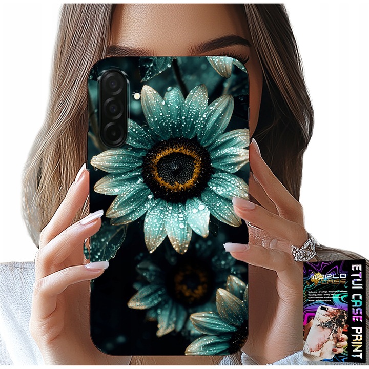 Carcasa pentru telefon, World Case, Samsung Galaxy A26 5G, silicon, imprimare gerbera, albastru