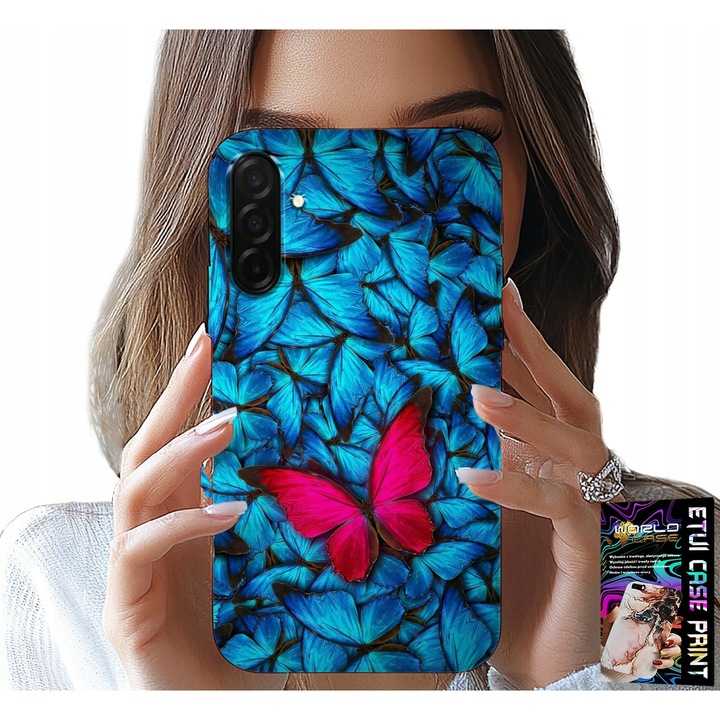 Telefontok, World Case, Samsung Galaxy A36 5G, pillangó nyomtatás, szilikon, kék
