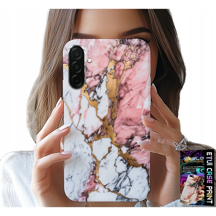 Samsung Galaxy A56 5G telefontok, World Case, rózsaszín és fehér márvány, szilikon, karcolás elleni védelem