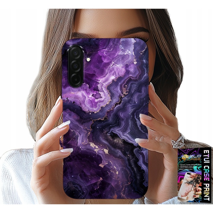 Tok Samsung Galaxy A36 5G-hez, World Case, lila márvány design, szilikon, üvegkészlettel