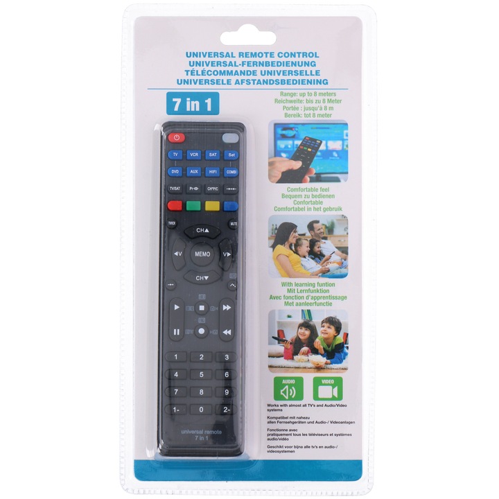 Telecomanda universala, 7in 1, control TV, DVB‑T, DVD, set‑top box & altele, negru