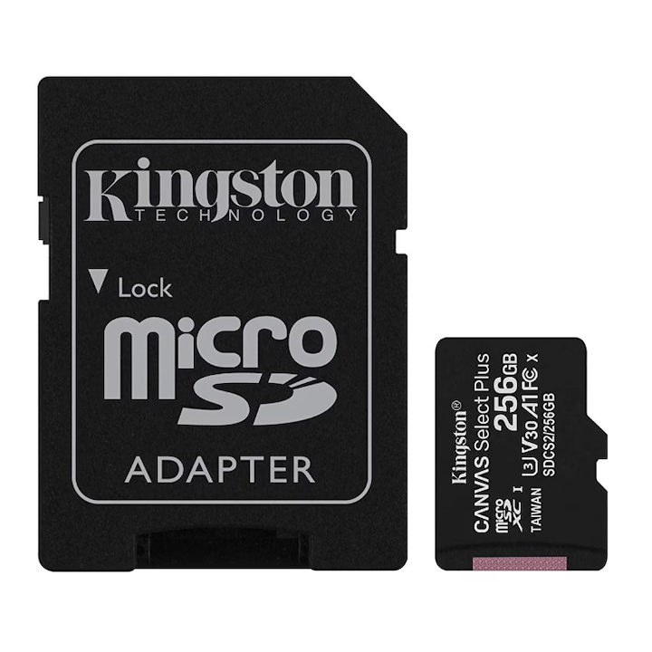 Card de memorie Kingston Canvas Select Plus, MicroSD, 256GB, Class 10, UHS-I, V10