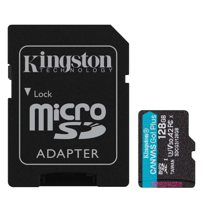 Card memorie Kingston Canvas GO Plus 128GB Class 10 UHS-I cu adaptor