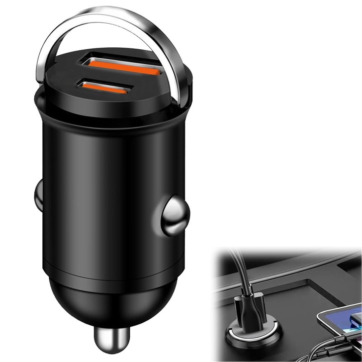 Autós töltő, Gyors töltés, USB-A 100W + USB Type-C PD 33W, 12-24V, Túlterhelés elleni védelem, Kompatibilis minden mobiltelefonnal, Oududianzi, Fekete