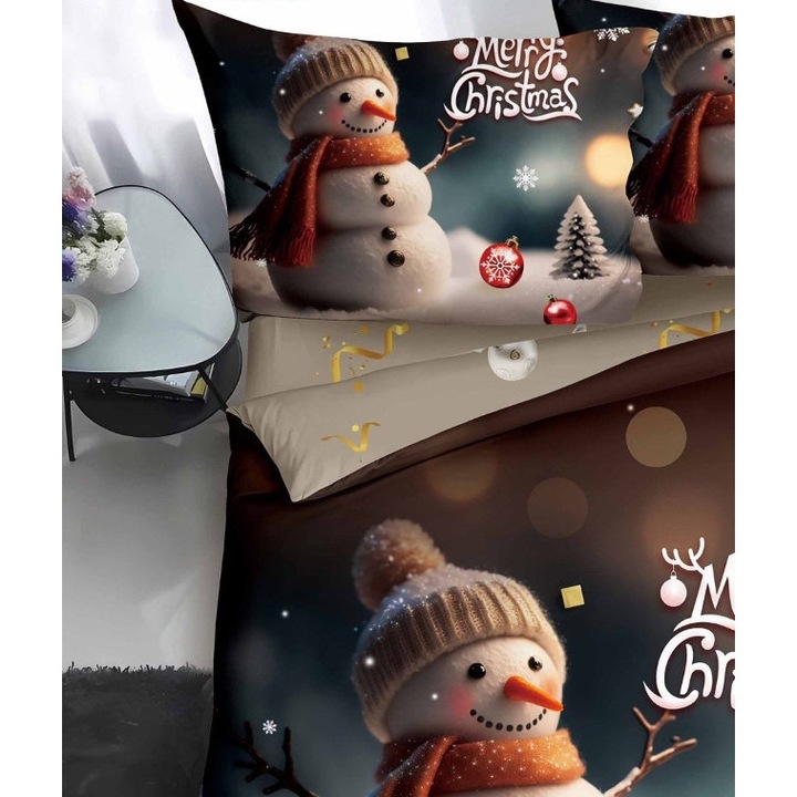 Lenjerie de Pat, Bumbac Satinat, 1 Persoana, Shiny Christmas, 4 Piese, 155x220cm, Multicolor