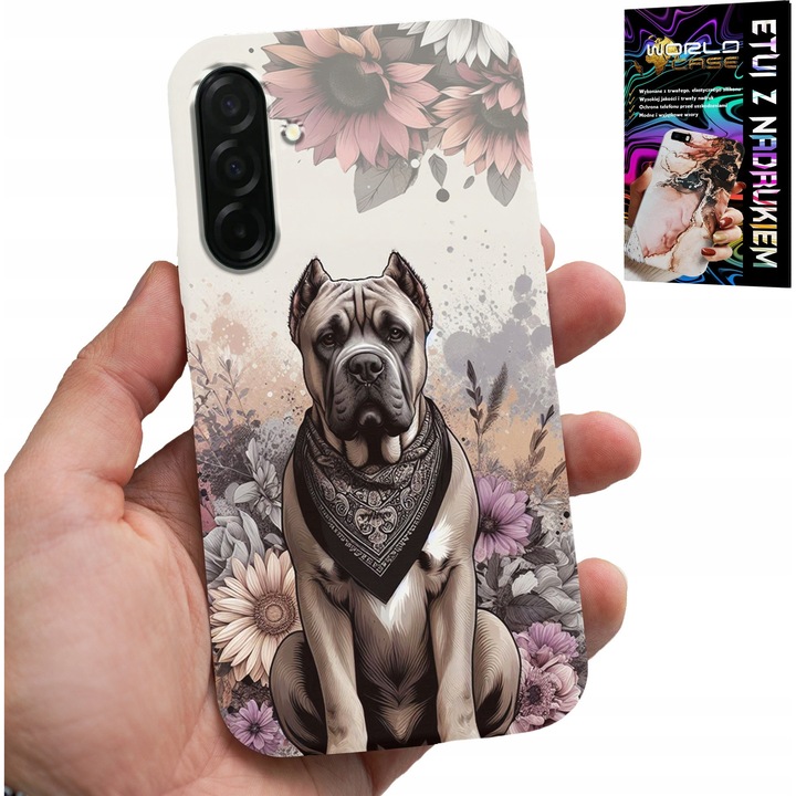 Tok Samsung Galaxy A26 5G-hez, World Case, gumi, kiskutya mintás, többszínű