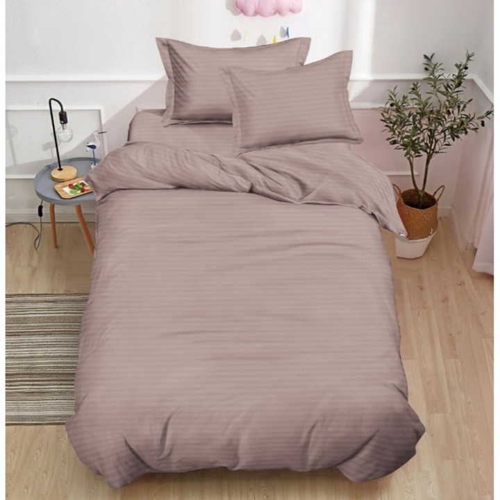 Lenjerie de Pat, Cearsaf cu Elastic, Damasc, 140x200cm, 4 piese, 1 persoana, Uni, Plamaniu