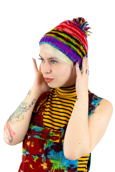 Caciula din lana cu mot - Multicolor Free Size