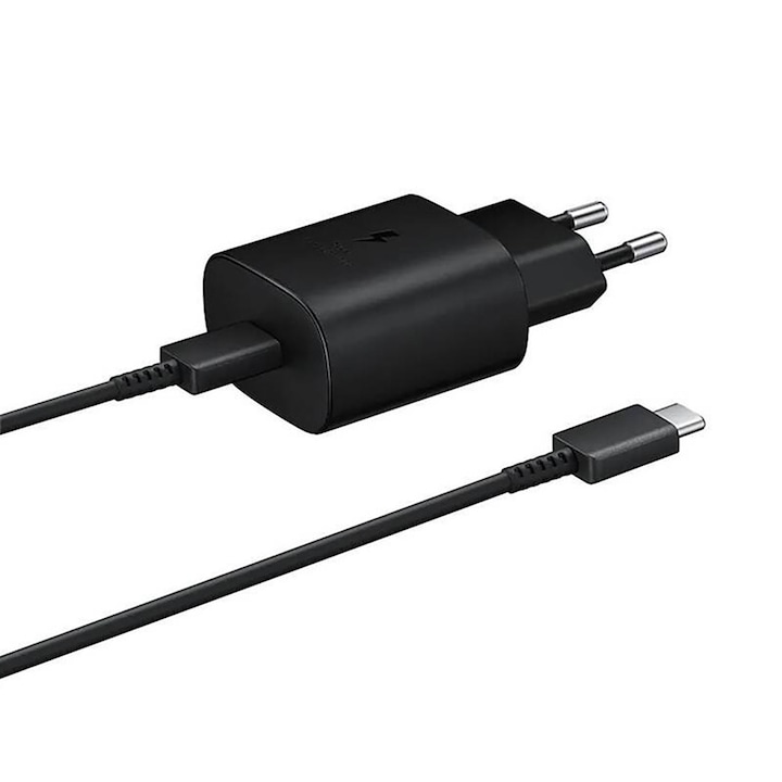 Încărcător rețea Samsung EP-TA800EBE, 25W, USB-C, cablu USB-C la USB-C 1m inclus, negru, set
