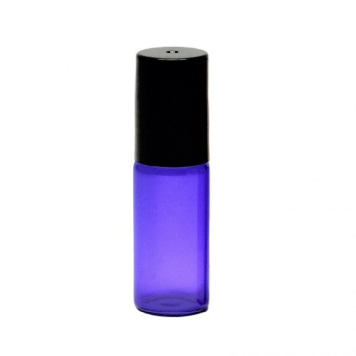 Recipient roll-on violet, sticla subtire, capac plastic negru, 5ml