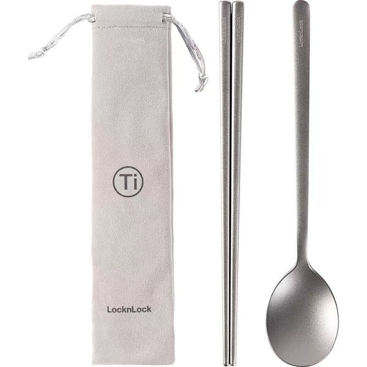 Set tacamuri din titan Lock & Lock, betisoare si lingura, argintiu, 21x4cm