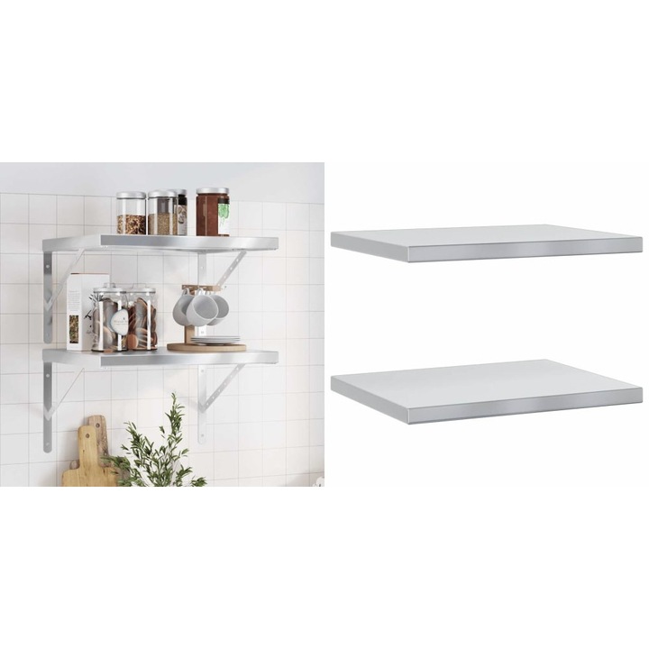 Rafturi de perete, 2 buc., 50x40x3 cm, argintiu otel inoxidabil