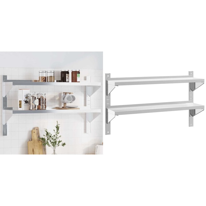 Raft perete 2 niveluri 100x23, 5x60 cm argintiu otel inoxidabil