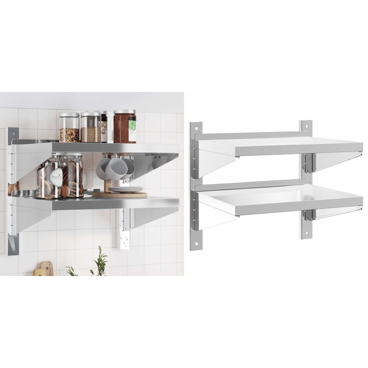 Raft de perete 2 niveluri 50x40x48 cm argintiu otel inoxidabil