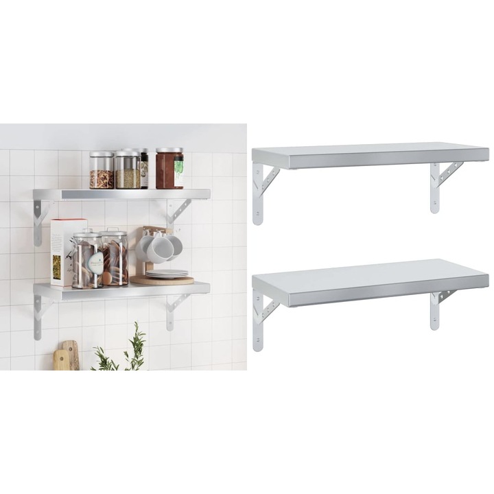 Rafturi de perete, 2 buc. 50x23, 5 cm argintiu otel inoxidabil