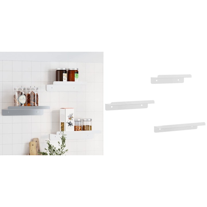 Rafturi de perete, 3 buc., argintiu, otel inoxidabil