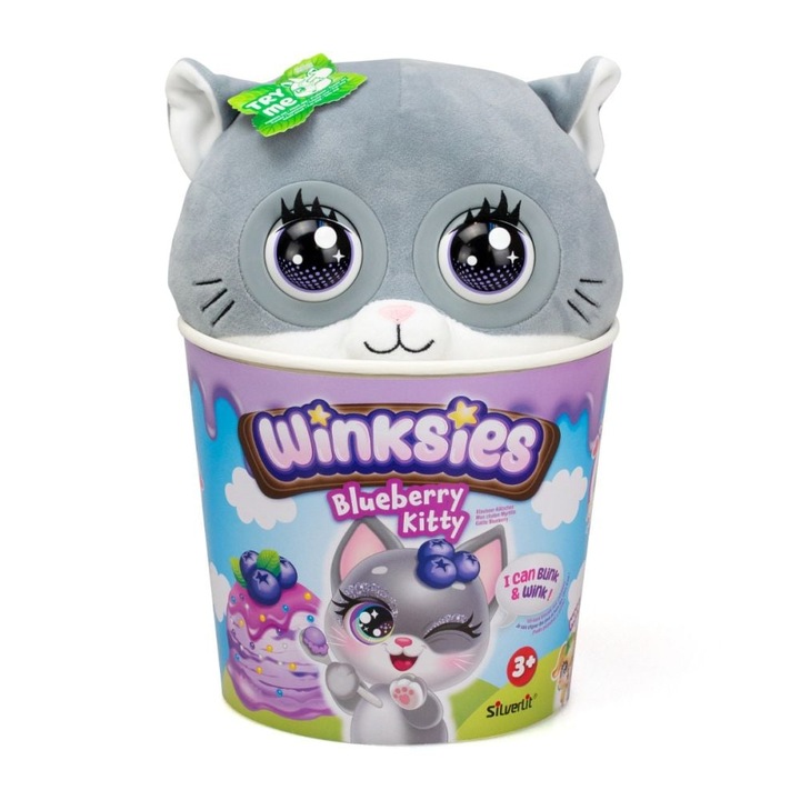 Jucarie de plus interactiva, Silverlit, Winkies, Blueberry Kitty, gri