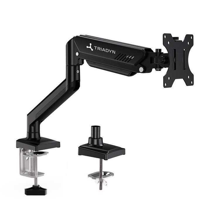 Стойка за монитор 13-34" инча, Triadyn FlexMount, Регулируемо рамо, PIVOT, До 10 кг, VESA, Органайзер за кабели, Захващане с щипка/винт към плот, Черна