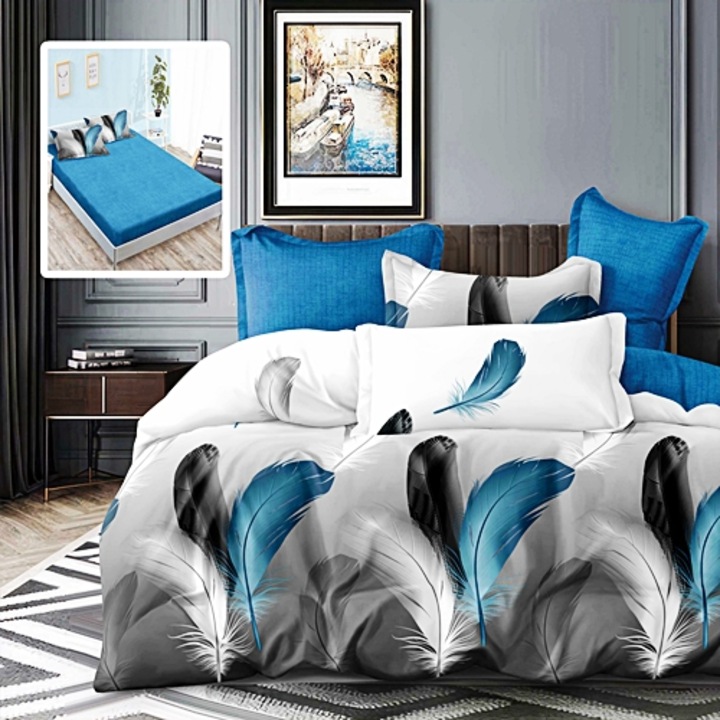 Lenjerie de pat Finet, cearceaf cu elastic 160x200cm, 6 piese, pentru pat dublu, multicolor, Ralex Pucioasa, LDP-FINH160-300