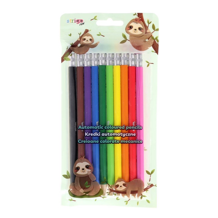 Creioane automate cu grafit interschimbabil STRIGO, set 10 culori, 2,6 mm, multicolor