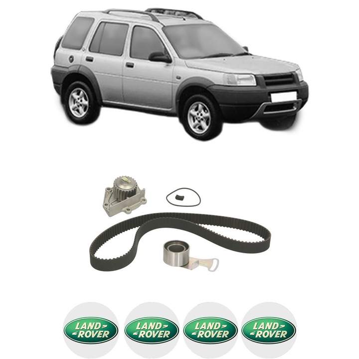 Set Kit de distributie curea intinzator pompa de apa LAND ROVER FREELANDER I (L314) 1.8 i 16V 4x4 din 1998-2000, KW 88 CP 120 CMC 1796, Auto, HEPU, 4x Stickere auto cu LAND ROVER