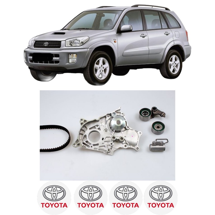 Set Kit de distributie curea intinzator pompa de apa TOYOTA RAV 4 II (_A2_) 2.0 D 4WD (CLA20_, CLA21_, CLA20R, CLA21R) din 2001-2005, KW 85 CP 116 CMC 1995, Auto, HEPU, 4x Stickere auto cu TOYOTA