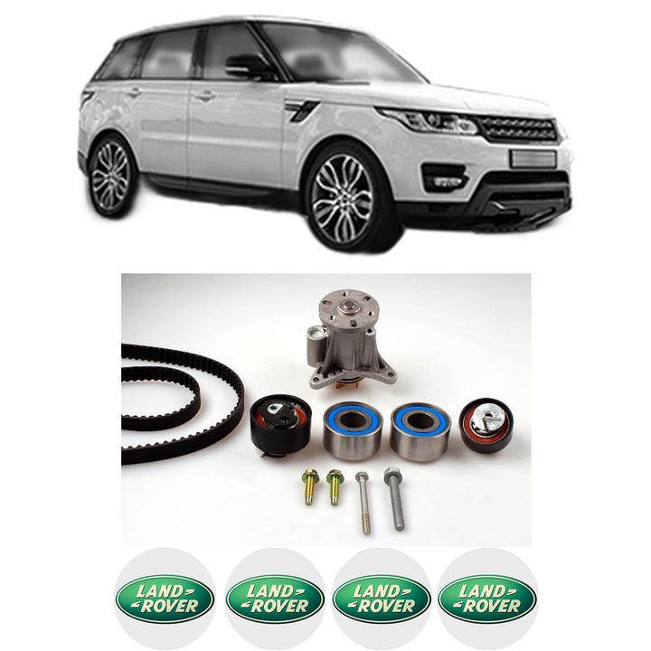Set Kit de distributie curea intinzator pompa de apa LAND ROVER RANGE ROVER SPORT II (L494) 3.0 SDV6 Hybrid 4x4 din 2015-2017, KW 260 CP 354 CMC 2993, Auto, HEPU, 4x Stickere auto cu LAND ROVER