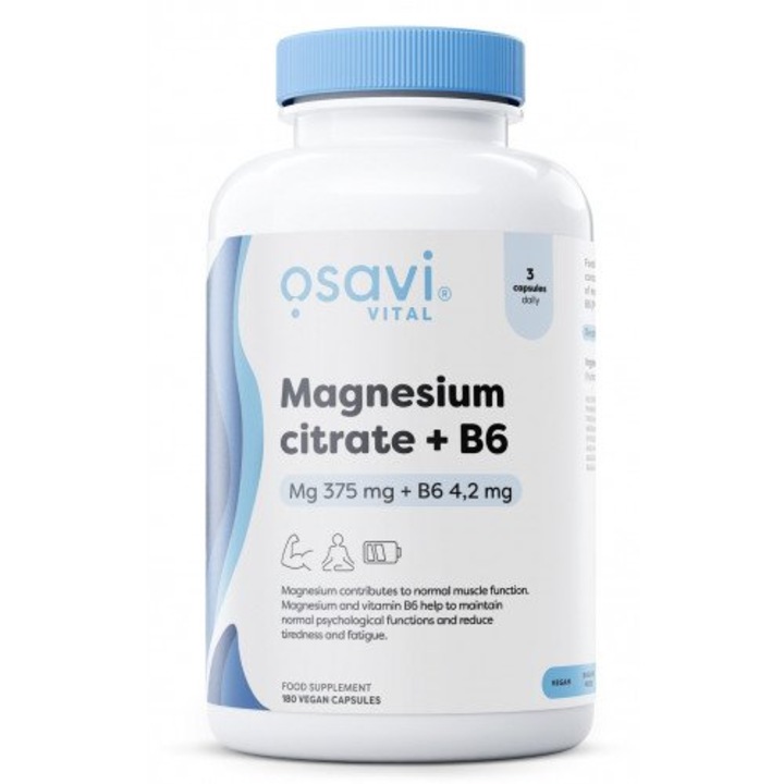 Citrat de magneziu + B6, Osavi, 180 capsule vegetale, 375 mg magneziu, 4,2 mg vitamina B6