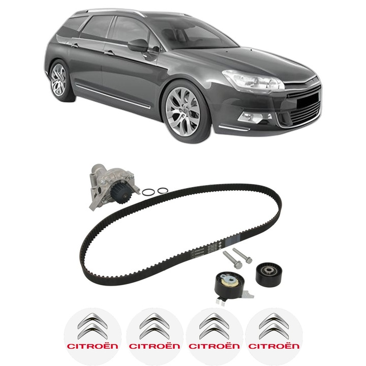 Set Kit de distributie curea intinzator pompa de apa CITROEN C5 III Break (RW_) 1.8 i 16V (RW6FYC) din 2008-2010, KW 92 CP 125 CMC 1749, Auto, INA, 4x Stickere auto cu CITROEN